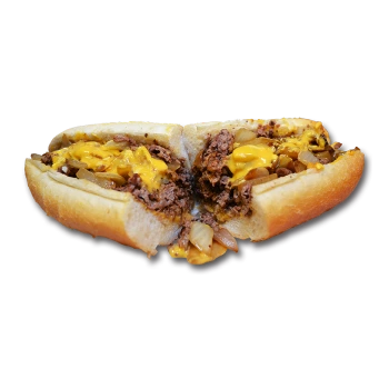 Cheesesteak halves with melted cheese